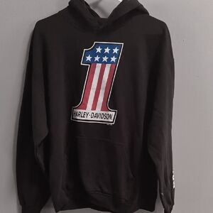 Harley-Davidson Black Hoodie with American '1' Flag Graphic